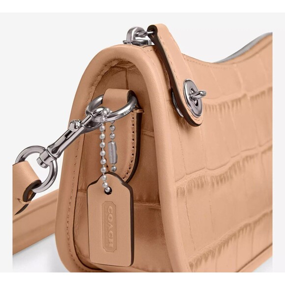 New Coach CP024 Swinger Bag 20 Croc Embossed Leather Ivory - Picture 5 of 6